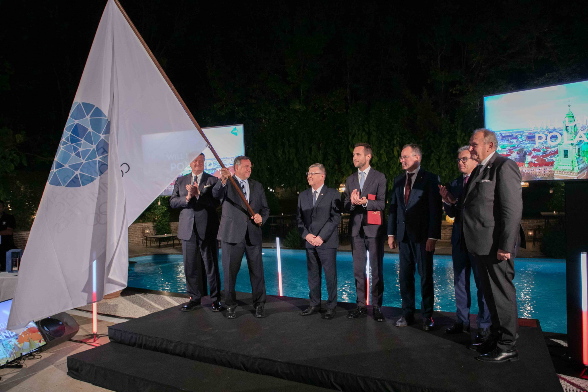 The EOC flag was handed over to the Kraków-Małopolska 2023 delegation in Ancient Olympia ©Getty Images
