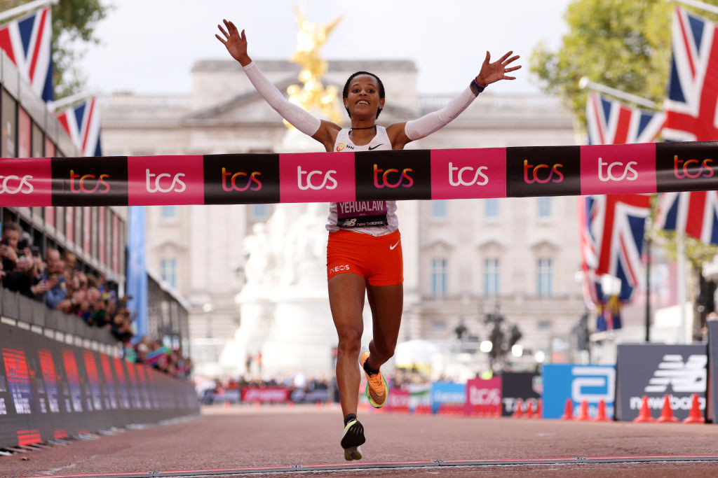 Ethiopia's Yalemzerf Yehualaw, 23, became the youngest women's winner at the London Marathon ©Getty Images