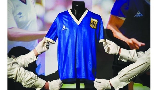 Diego Maradona's shirt from the famous FIFA World Cup match against England in 1986 has gone on display at the 3-2-1 Qatar Olympic and Sports Museum ©Getty Images