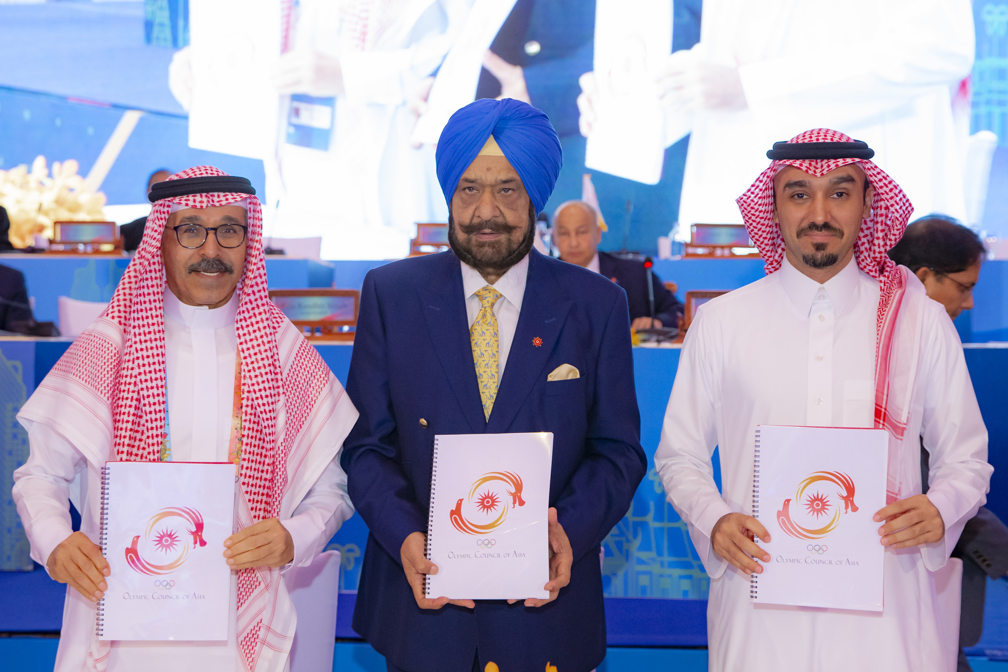 Saudi Olympic and Paralympic Committee President Prince Abdulaziz Bin Turki Al Faisal, right, chaired a group which secured hosting rights for the 2029 Asian Winter Games in Trojena ©SAOC