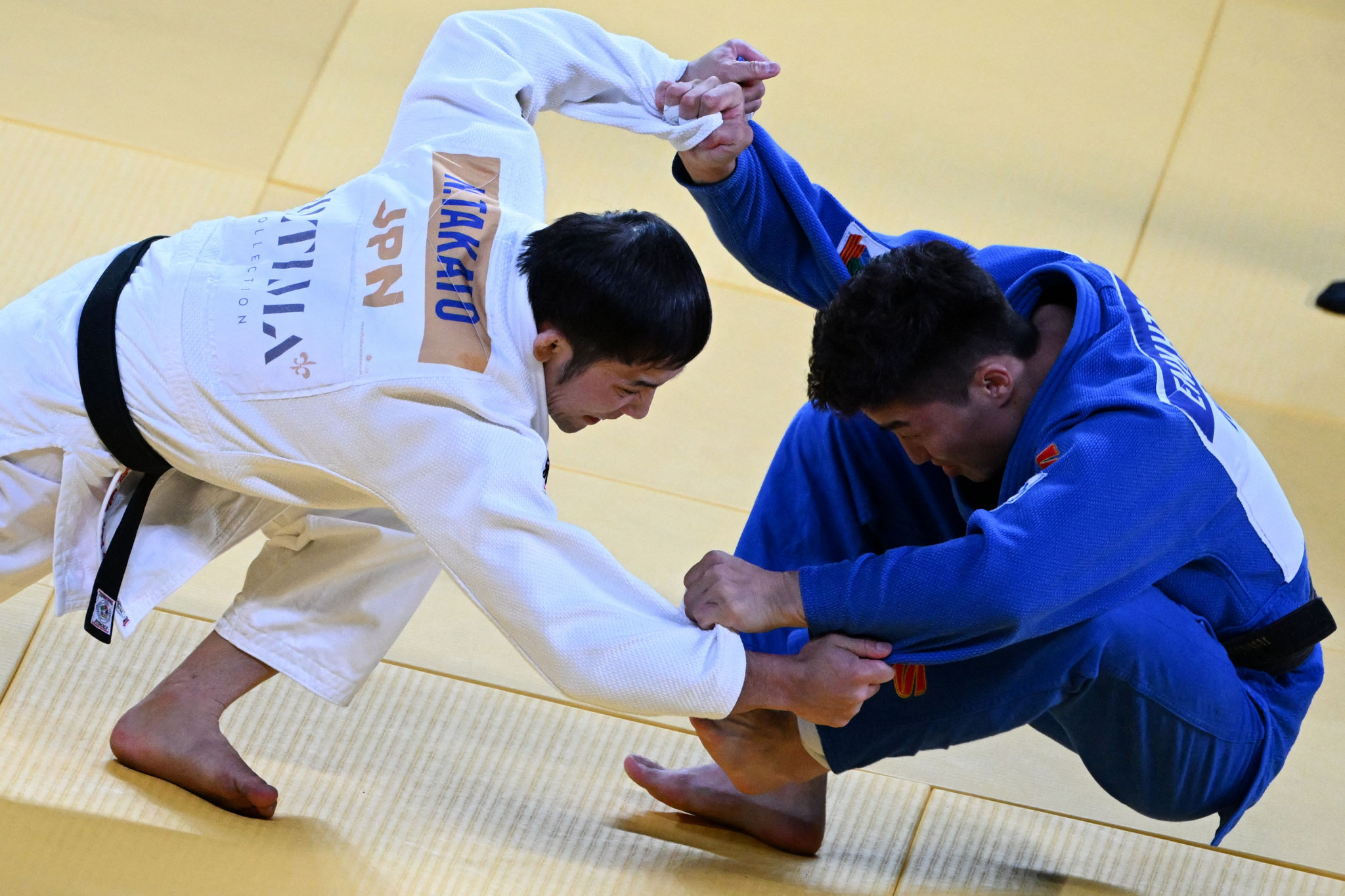 Takato blitzed Mongolia's Ariunbold Enkhtaivan with an attacking onslaught before claiming the win with an ippon inside two minutes ©Getty Images