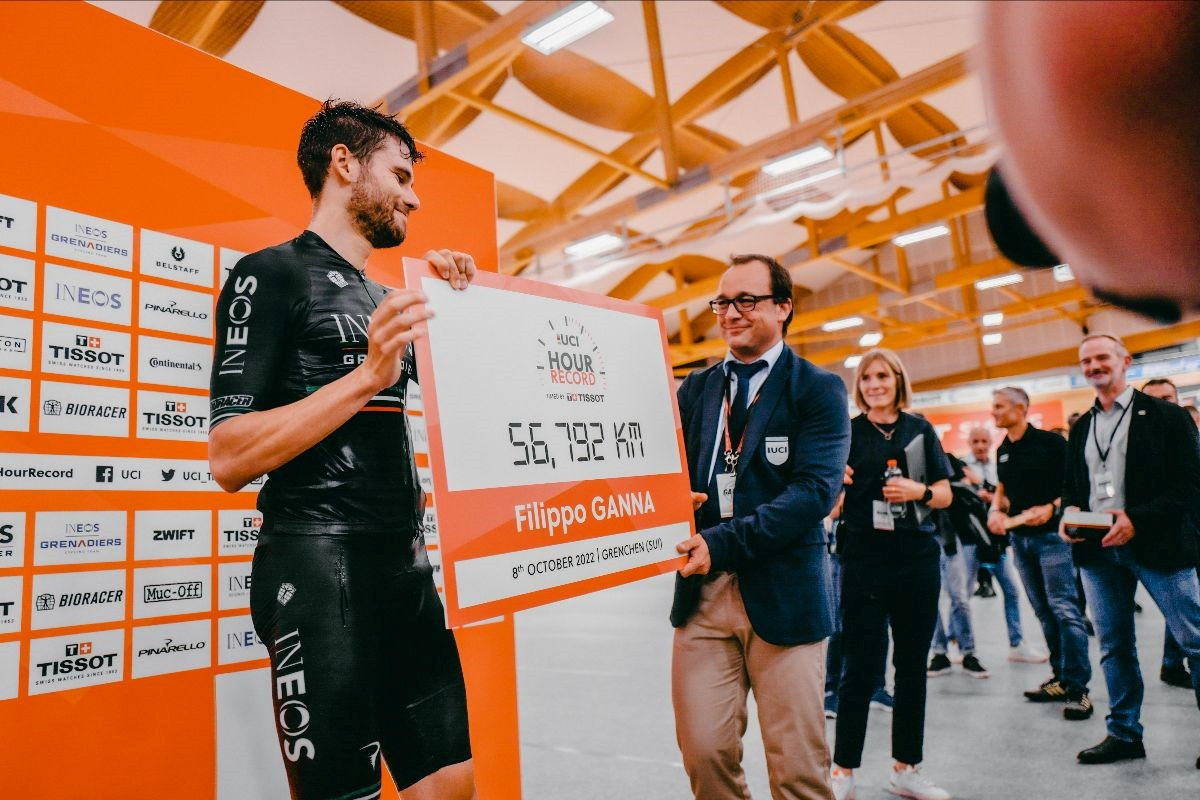Ganna smashes men's hour record with 56.762km cycle in Grenchen