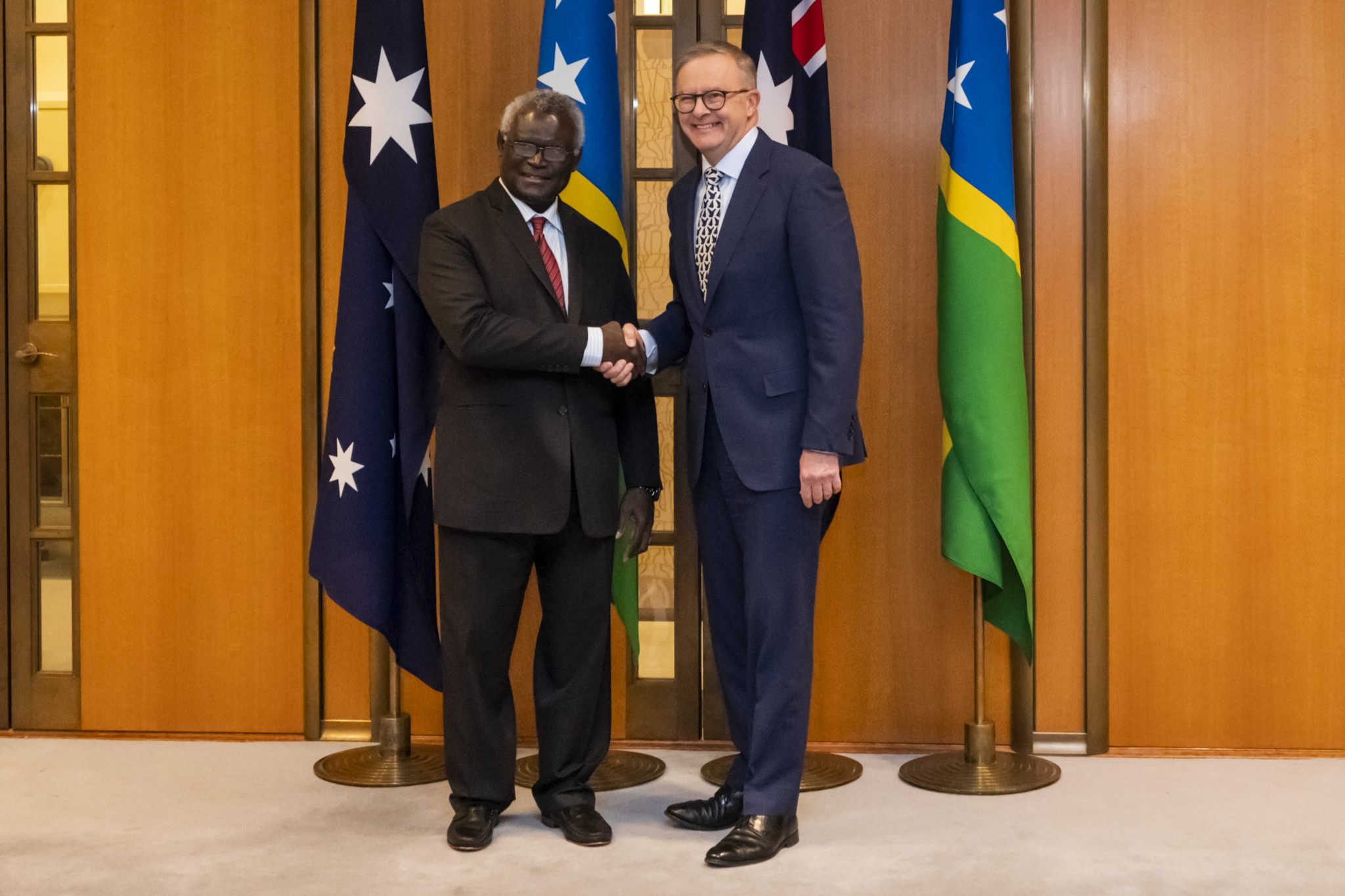 Manasseh Sogavare, left, and Anthony Albanese met with relations between the Solomon Islands and Australia strained ©Getty Images