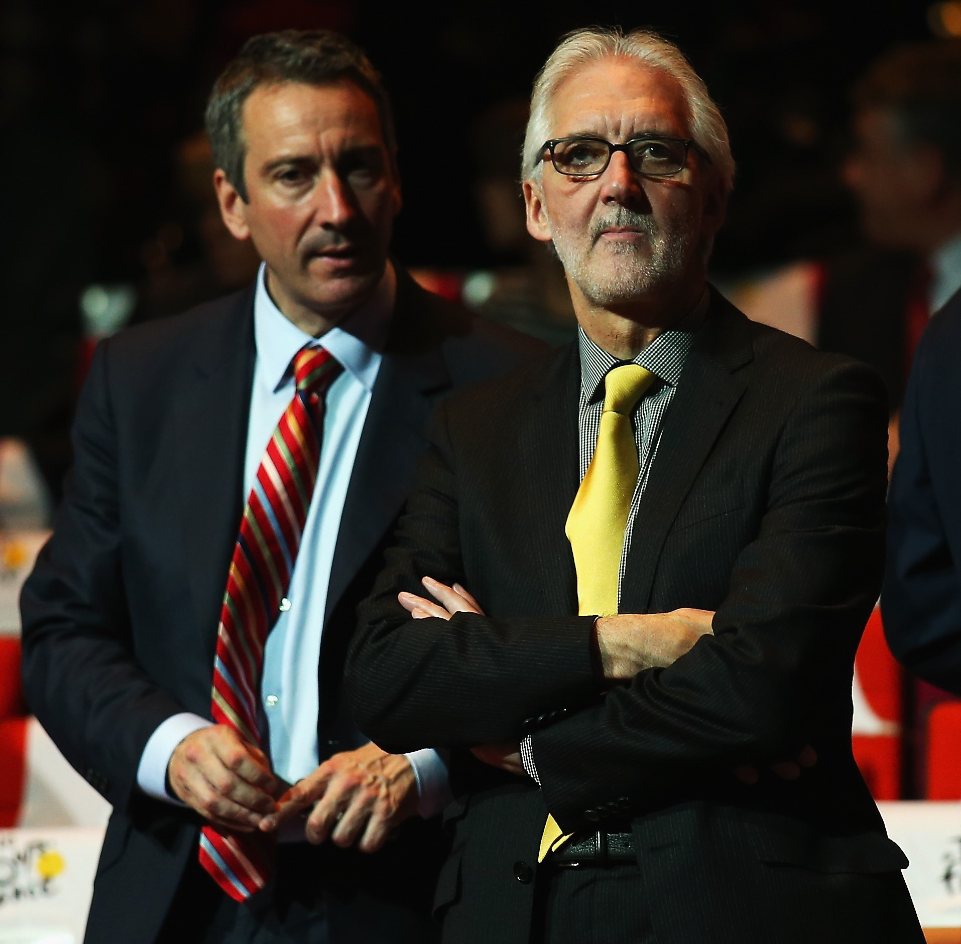 Martin Gibbs, left, led the successful campaign of Brian Cookson, right, to become UCI President and served as the International Federation's director general between 2013 and 2017 ©Getty Images