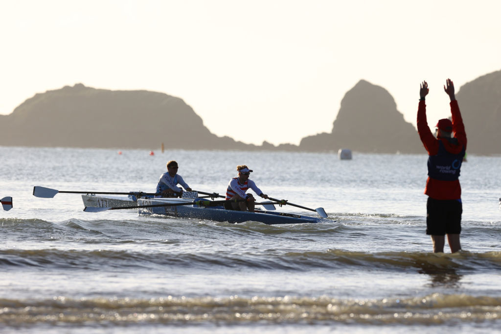 Seven champions emerged from finals day at the 2022 World Rowing Coastal Championships and Beach Sprint Finals in Saundersfoot Bay in Wales as strong waves tested all racing crews ©Getty Images