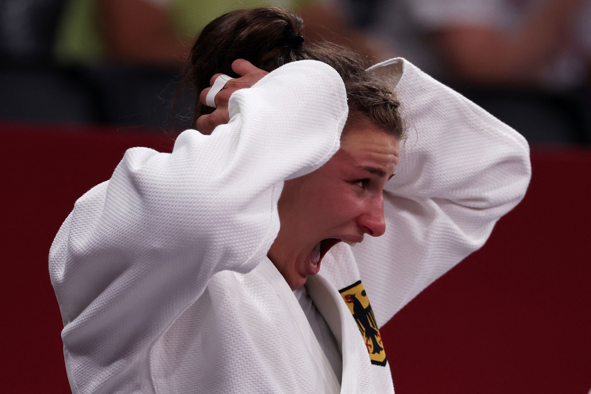 The women's 2021 gold medallist Anna-Maria Wagner of Germany suffered an identical fate to Fonseca with a repechage round defeat, this time to Olympic champion Shori Hamada ©Getty Images