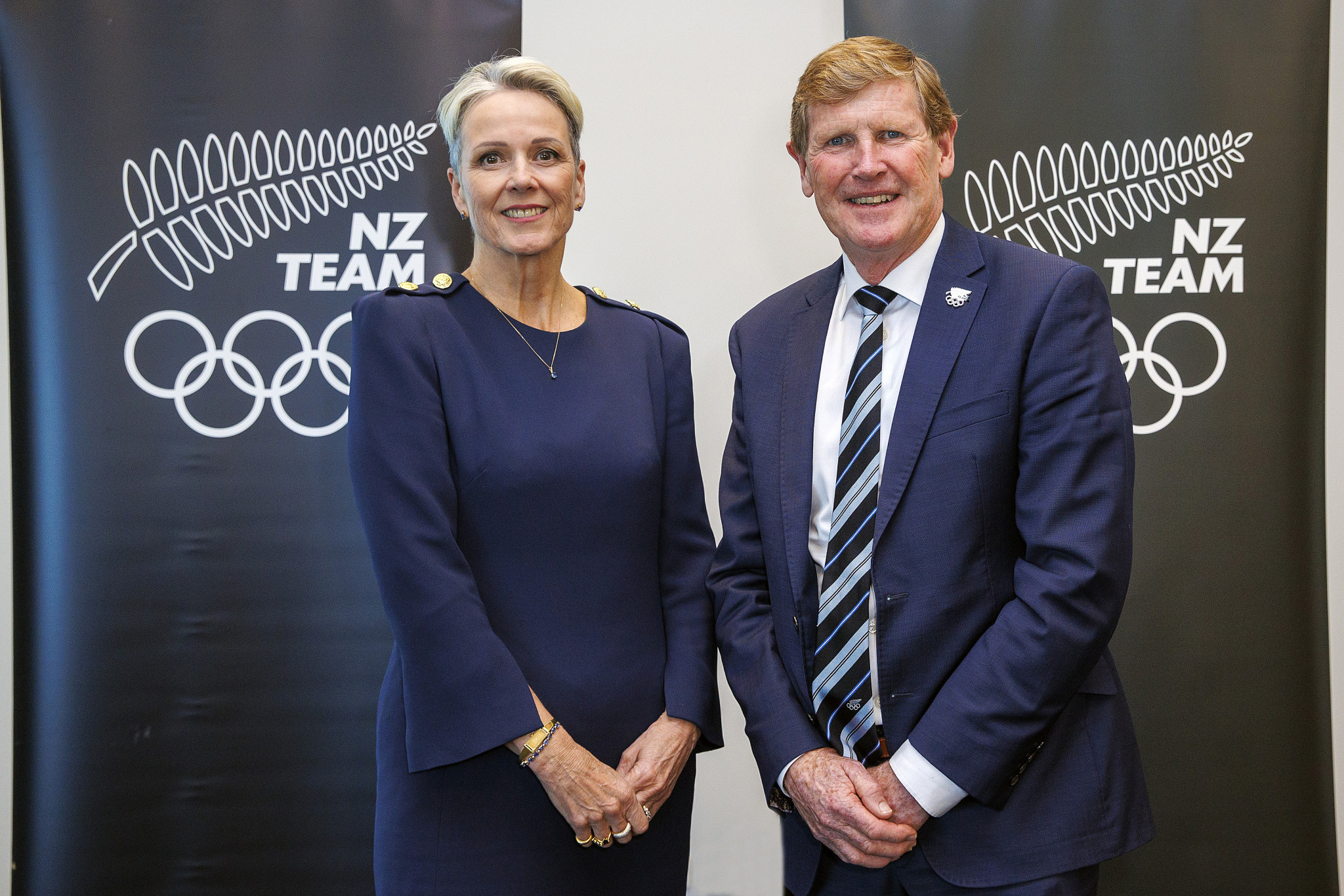 New NZOC President Liz Dawson with her predecessor Mike Stanley, who steps down at the end of the month ©Getty Images
