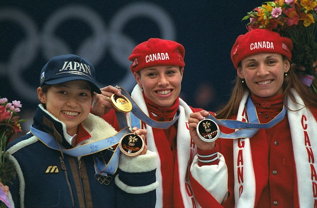 Susan Auch, pictured right after winning a slver medal at the Nagano 1998 Winter Olympics, is seeking legal redress after being ousted as chief executive of Speed Skating Canada ©Getty Images
