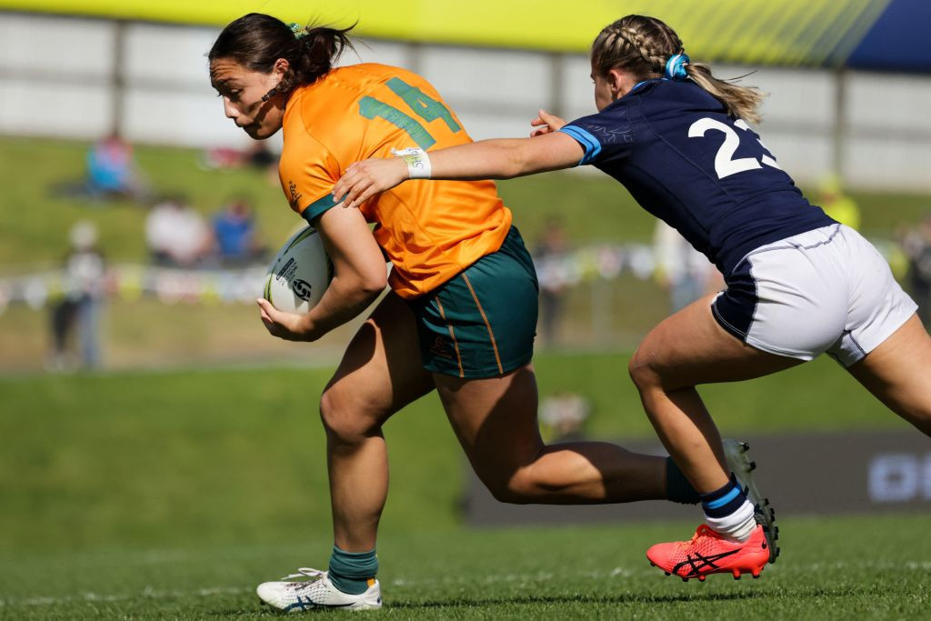 A try from Bienne Terita set Australia en route to a comeback in their 2021 Rugby World Cup Pool A match which they won 14-12 after being 12-0 down ©Getty Images