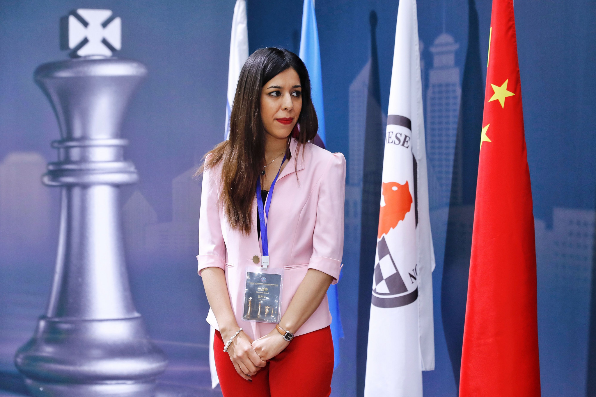 The 2020 Women's World Chess Championship chief arbiter Shohreh Bayat also received death threats after photographs of her not wearing a hijab circulated ©Getty Images 