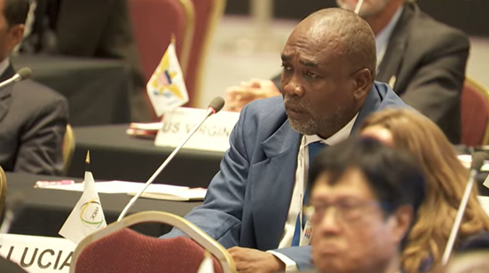 St Lucia Olympic Committee Alfred Emmanuel asked "why is it that the IOC does not want to respect the will" of the majority of IBA National Federations ©ANOC/YouTube