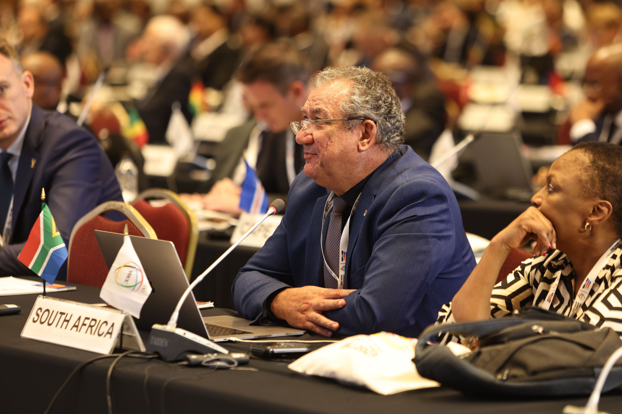 South African Sports Confederation and Olympic Committee President Barry Hendricks questions a motion being tabled to the ANOC General Assembly ©ANOC