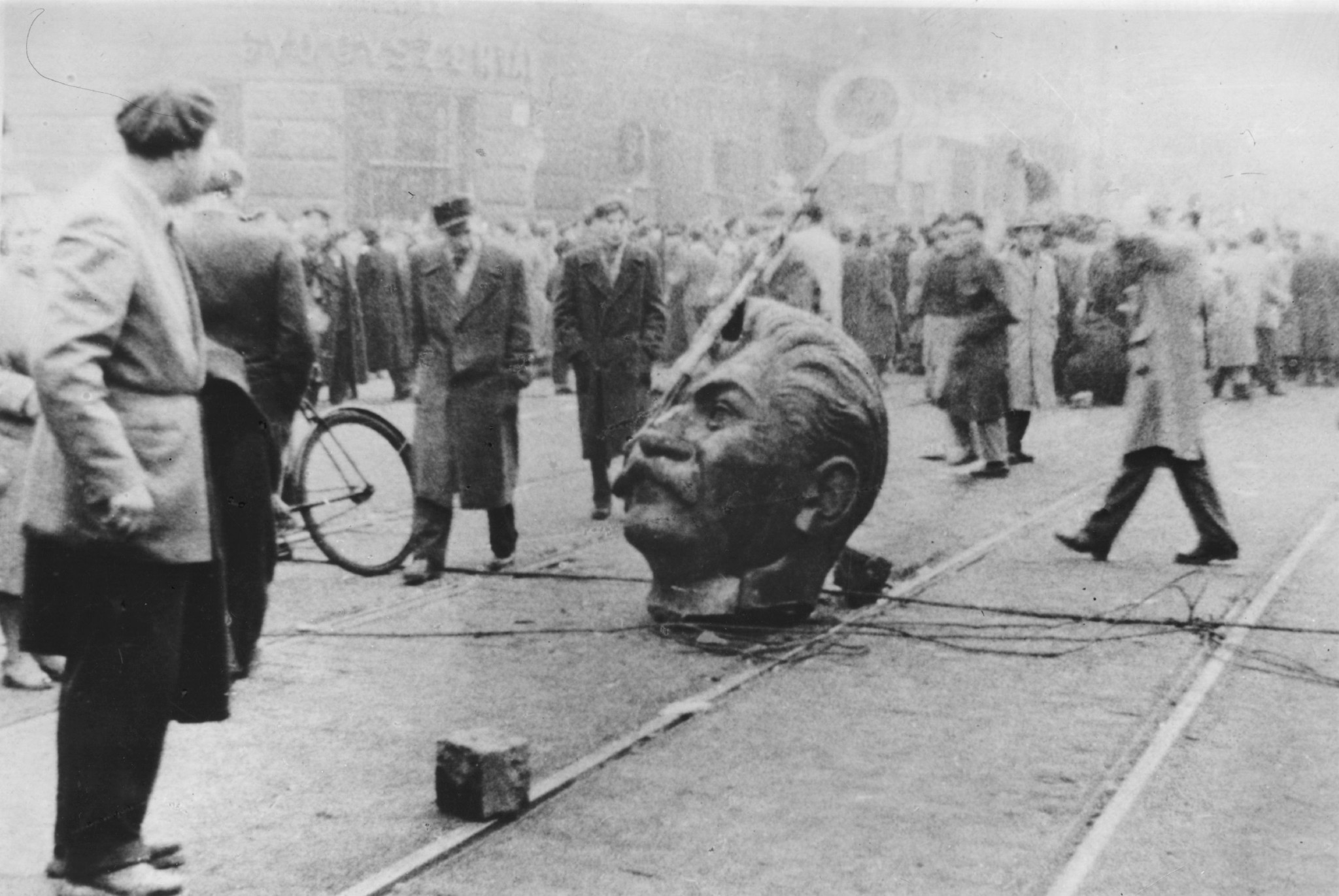 A statue of Stalin was pulled down by protesters in Budapest during the 1956 Hungarian uprising ©Getty Images
