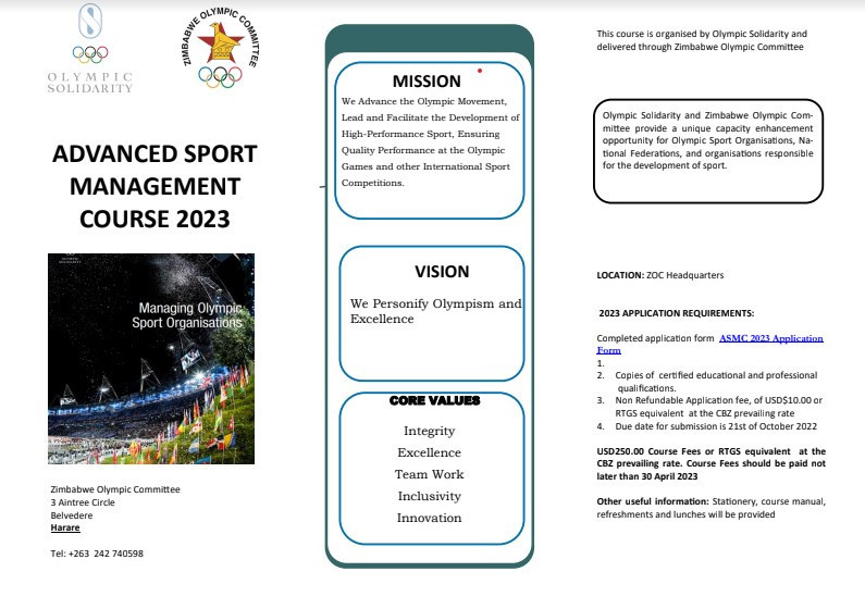 The advanced sport management course aims to develop Zimbabwe's Olympic sports organisation ©ZOC