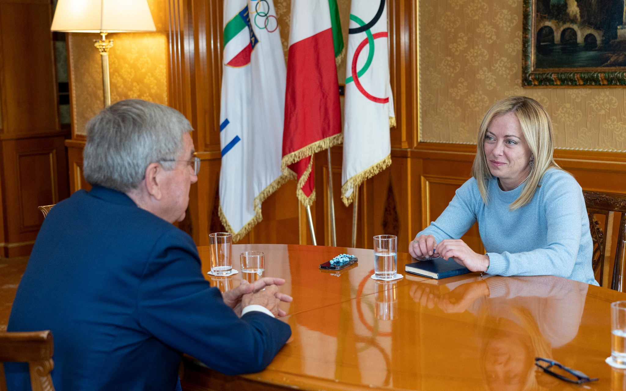 Italy's new Prime Minister Giorgia Meloni, pictured with IOC President Thomas Bach in Rome last month, is reported to have appointed Letizia Moratti as chief executive of the Milan Cortina 2026 Winter Olympics - but Moratti has not confirmed the appointment ©Getty Images