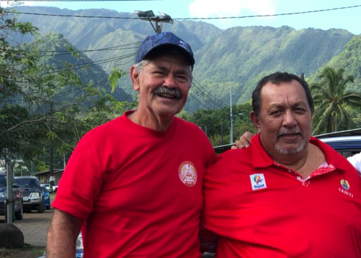 International Pétanque Federation President Claude Azéma, left, met French Polynesia Olympic Committee counterpart Louis Provost ©Facebook/COPF