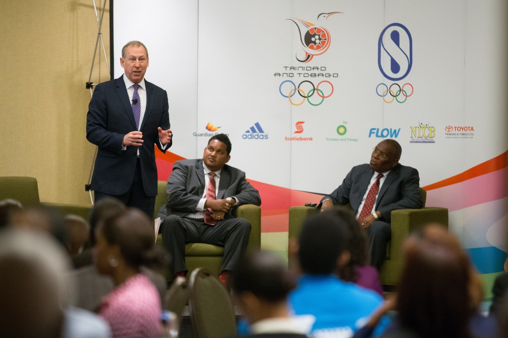 Minister of Sport and Youth Affairs Darryl Smith (centre) was among those present at the conference