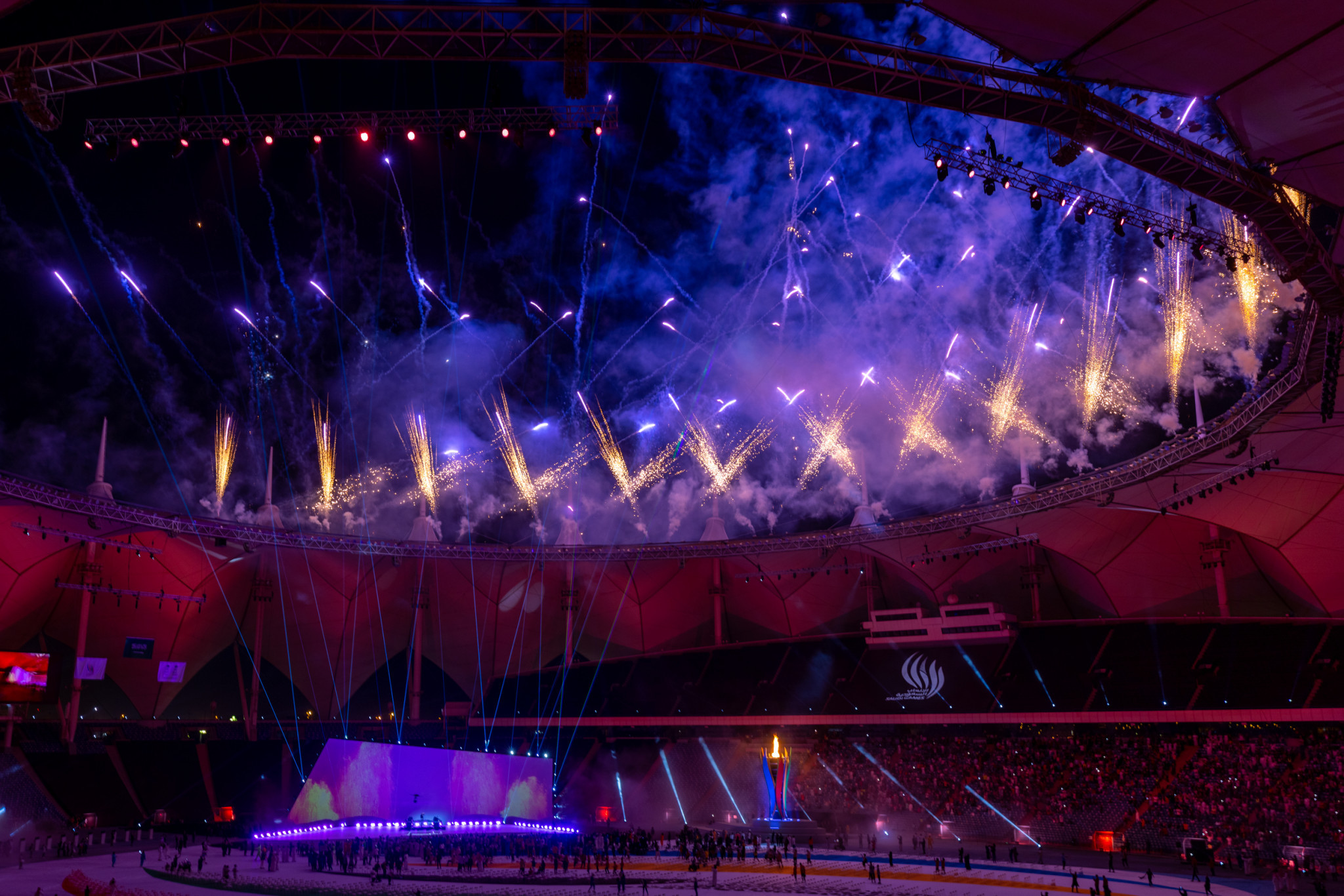 Fireworks were fired as David Guetta closed the Opening Ceremony ©Saudi Games
