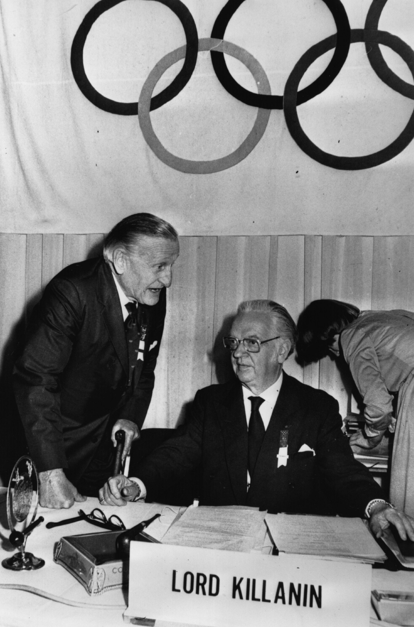 The Marquess of Exeter, left, seen with IOC President Lord Killanin, headed world athletics in an era when professionals were not permitted at the Olympics or international championships ©Getty Images