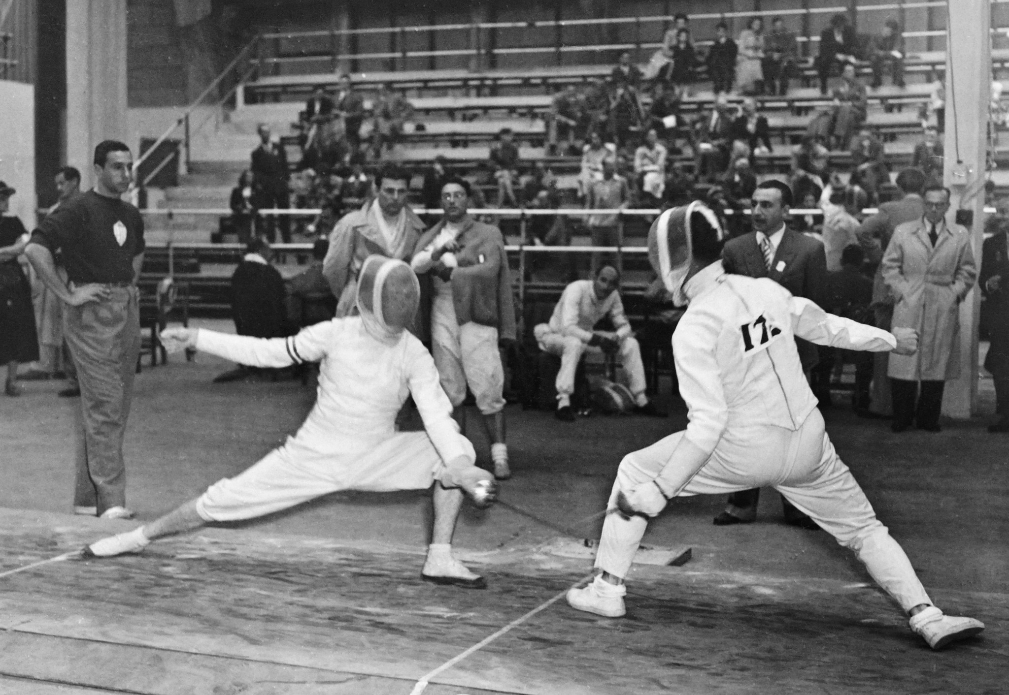 Christian d'Oriola, left, competed in four consecutive Olympic Games, starting at London 1948, and won a total of six medals ©Getty Images