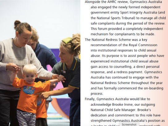 The Gymnastics Australia annual report published in December 2020 said the organisation had 