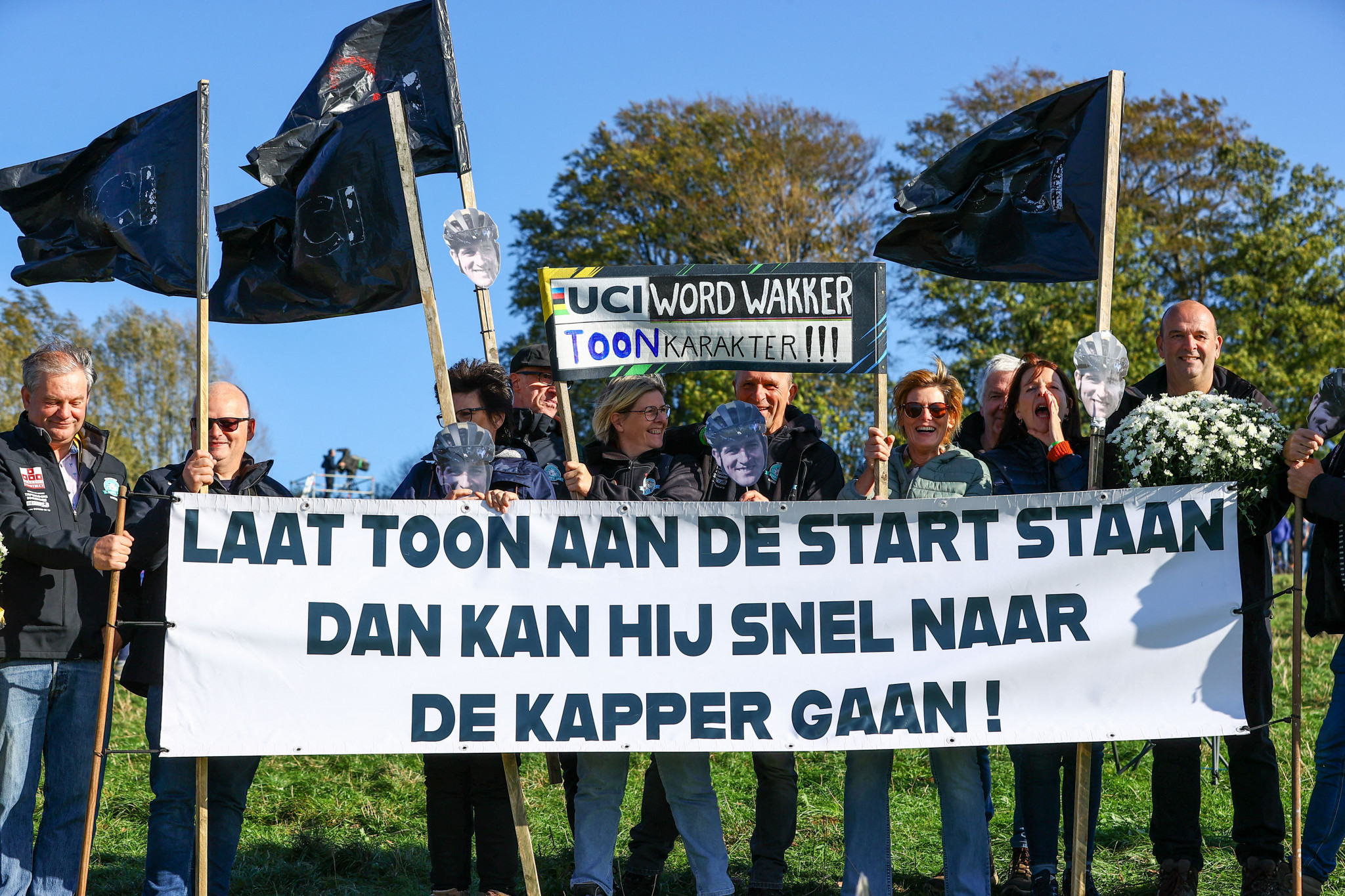 Toon Aerts supporters held a protest on Tuesday in Oudenaarde ©Getty Images