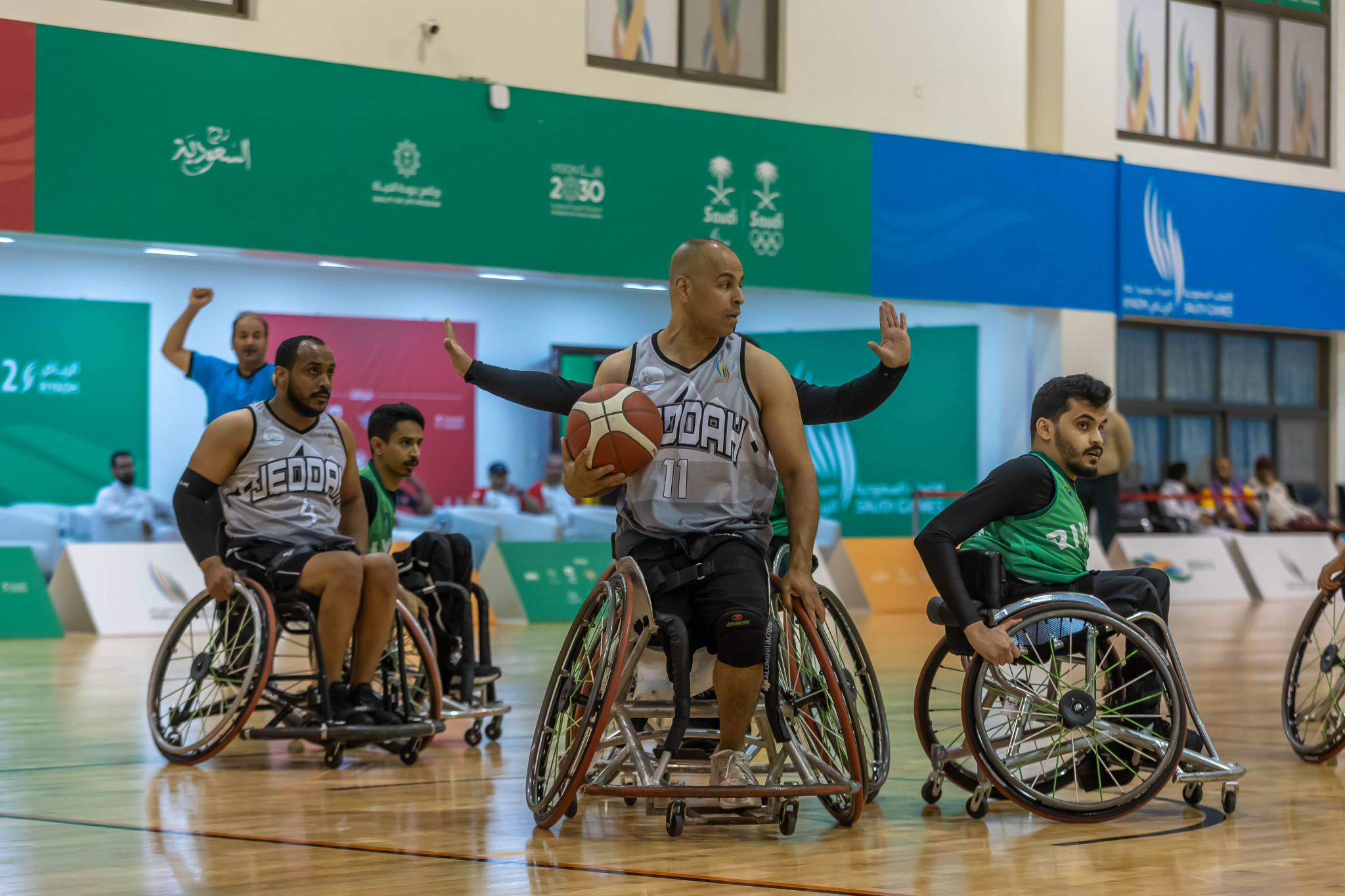 Teams fought to boost their position in the men's wheelchair basketball ©Saudi Games