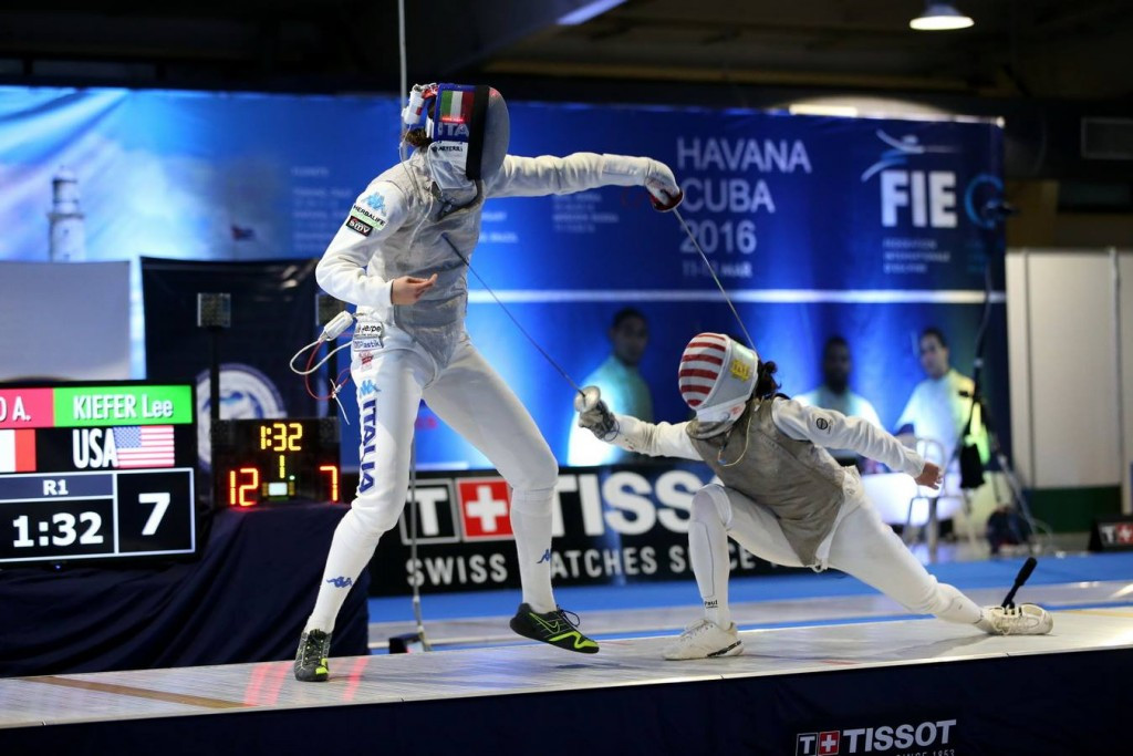Arianna Errigo of Italy won the women's event by overcoming Lee Kiefer of the United States in the gold medal contest