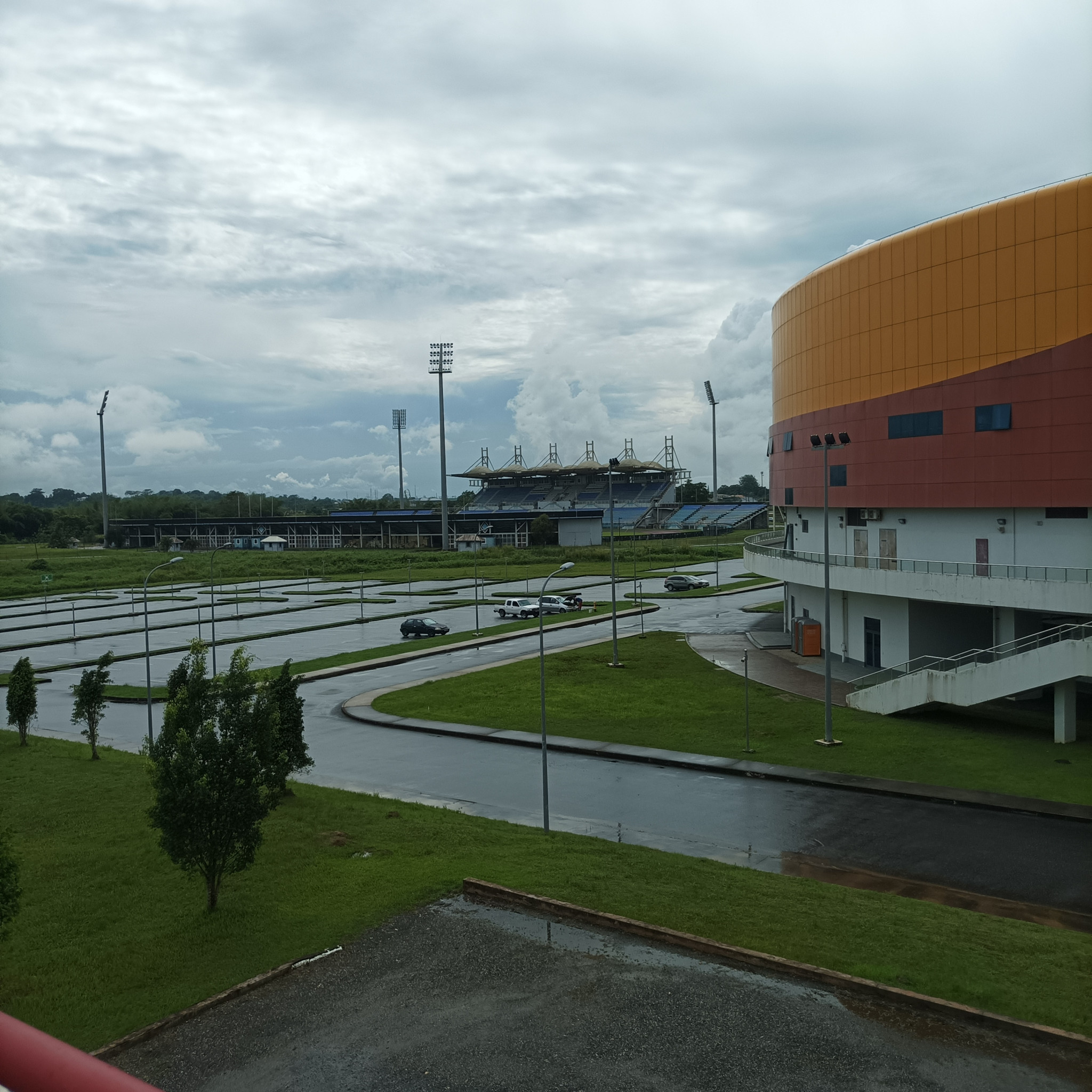 The Ato Boldon Stadium, centre, hosts CYG rugby sevens alongside the cycling venue, right, at Couva ©ITG