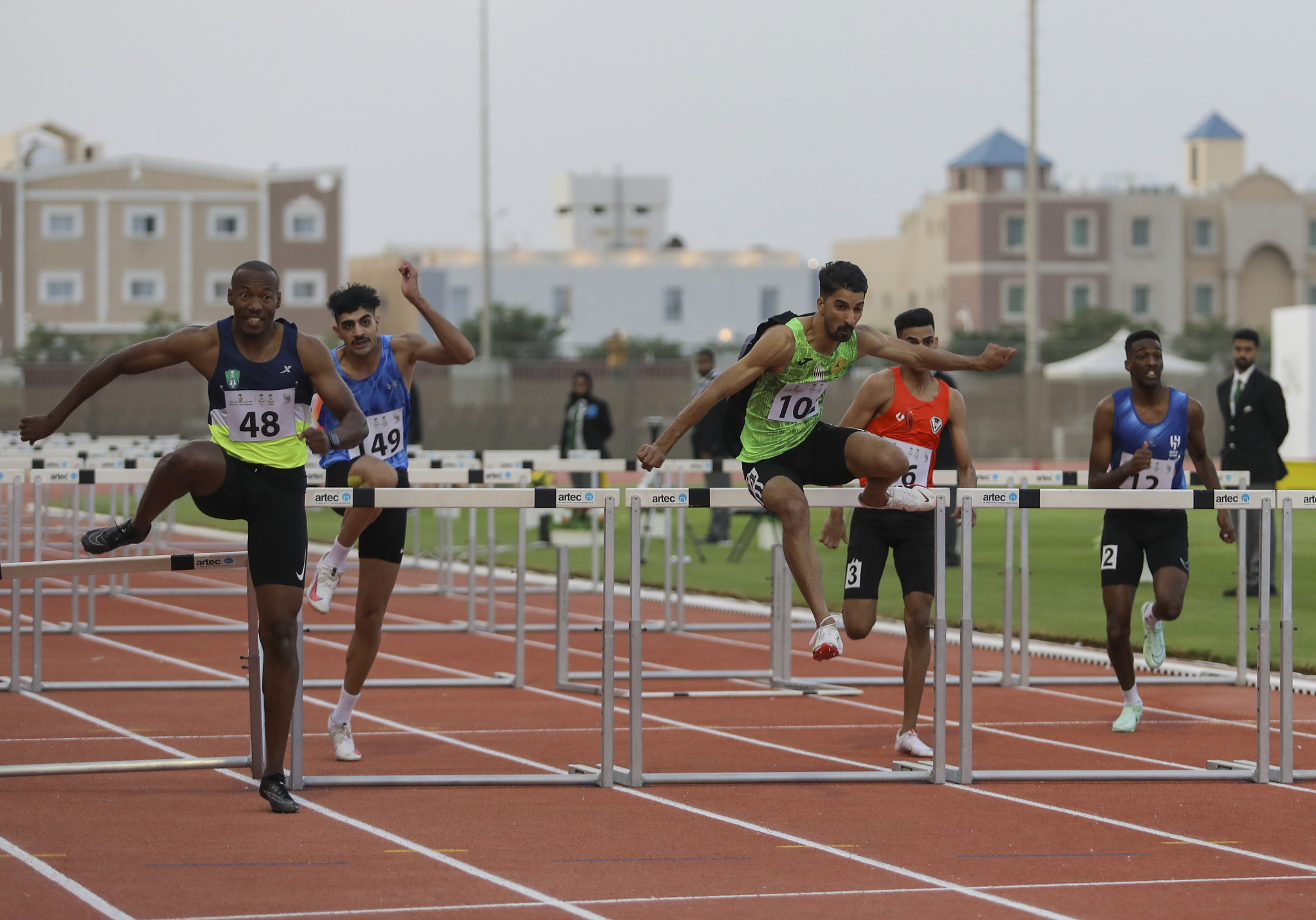 Atiah Al-Shamrani, left, was the quickest in the men's 110m hurdles ©Saudi Games