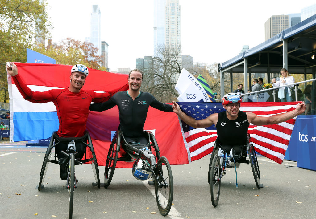 Switzerland's Marcel Hug successfully defended his men's wheelchair title at the New York City Marathon ©Getty Images