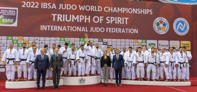 Azerbajan, the host nation, won the men's team gold medal at the IBSA Judo World Championships ©IJF