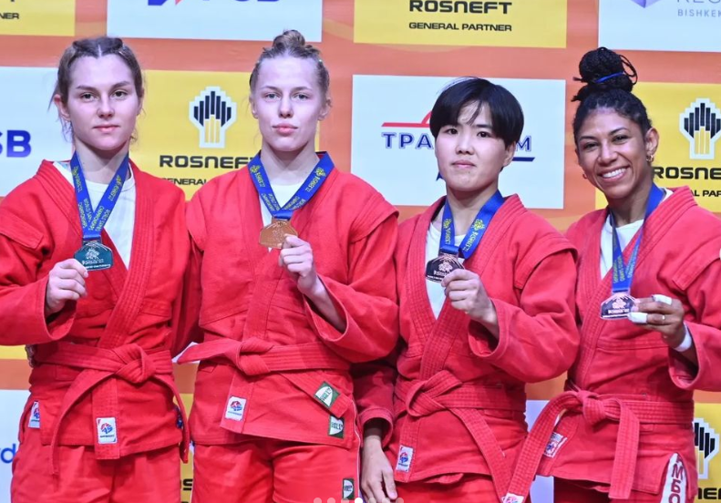 FIAS athletes - from the neutral Russian, Belarusian and French teams - were on the podium today in the women's under-54kg ©FIAS
