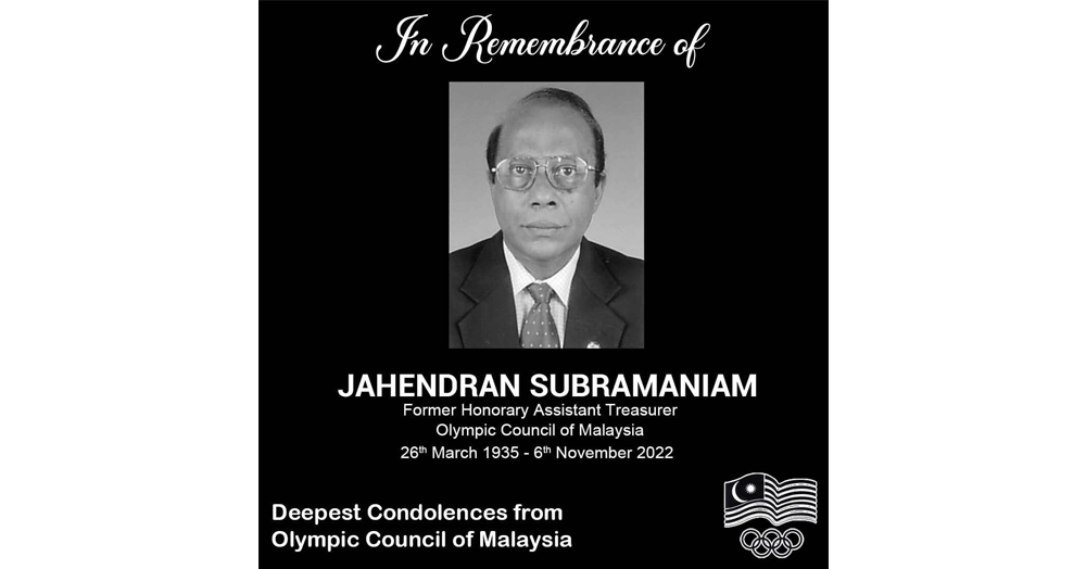 Olympic Council of Malaysia Hall of Fame member Jahendran Subramaniam has died aged 87 ©OCM
