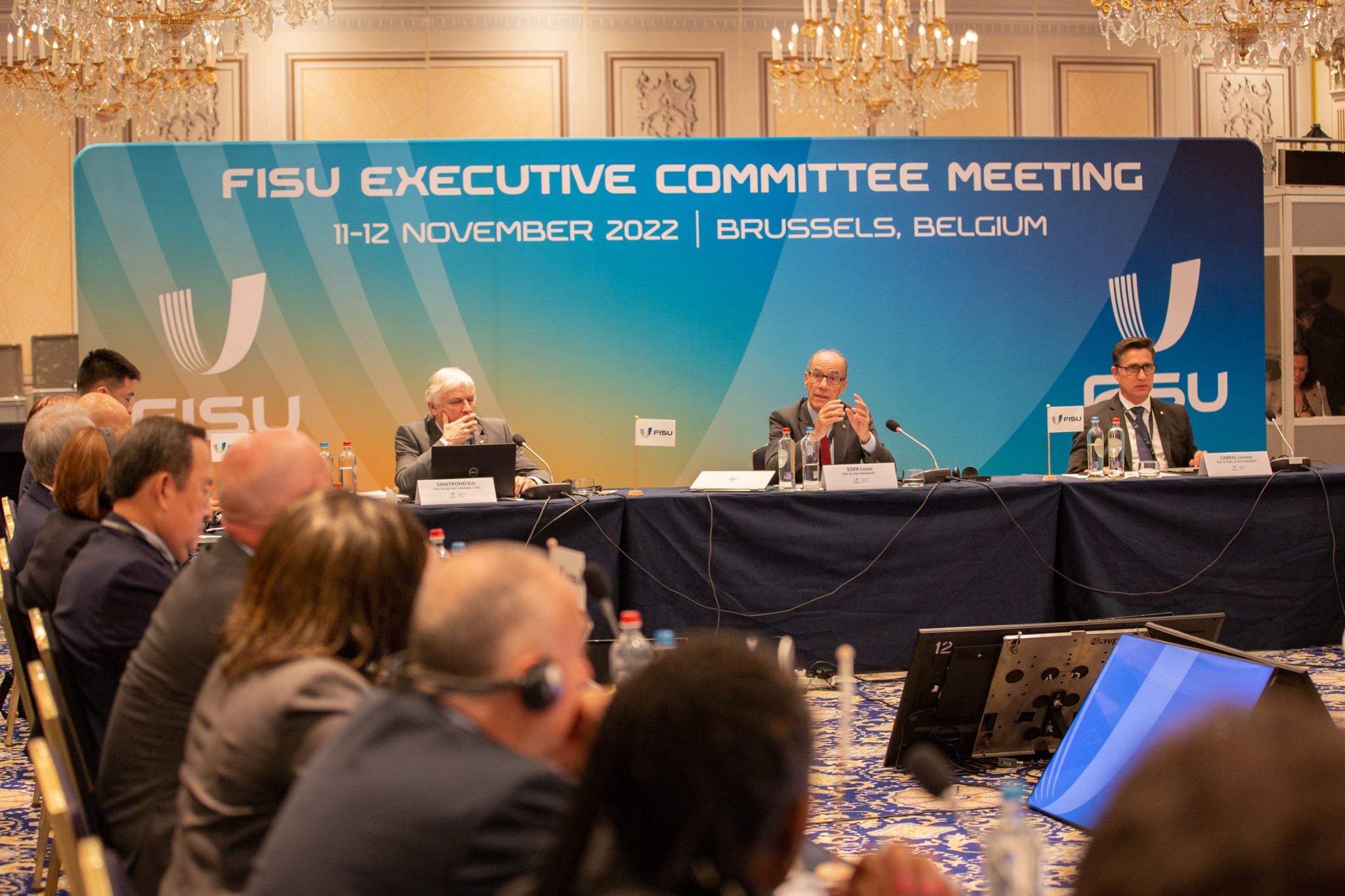 Members of the FISU Executive Committee gathered in Brussels to decide the host for the 2027 World University Games ©FISU