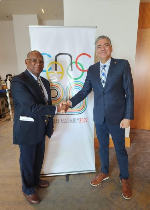 Newly-installed CANOC President Keith Joseph, left, oversaw a plea by weightlifting at the General Assembly to become part of the next Caribbean Games, scheduled for 2025 ©IWF