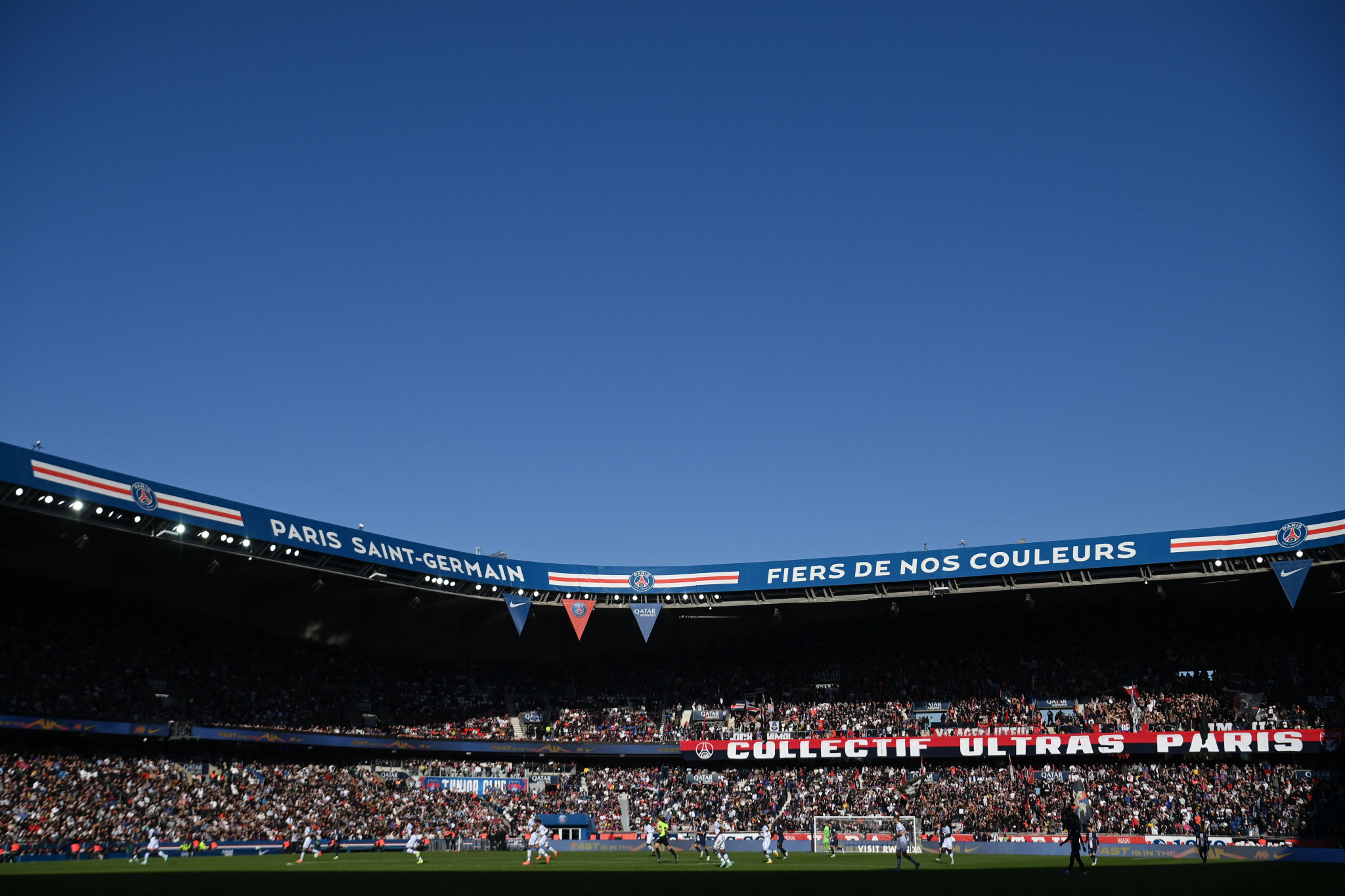 Auxerre fans unveiled banners at the Parc des Princes protesting the FIFA World Cup in Qatar ©Getty Images