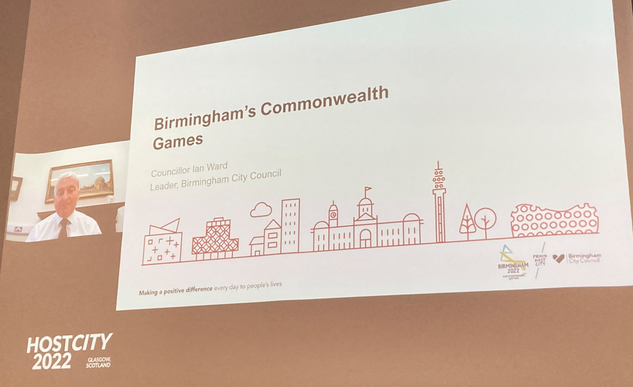 Birmingham City Council Leader Ian Ward shared the city's experience of staging the Birmingham 2022 Commonwealth Games to Host City 2022 ©ITG