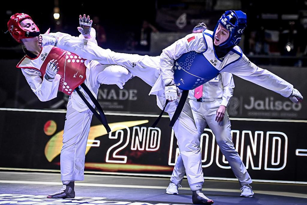 Belgium's Sarah Chaari lands a shot on her way to the women's under-62kg title ©World Taekwondo