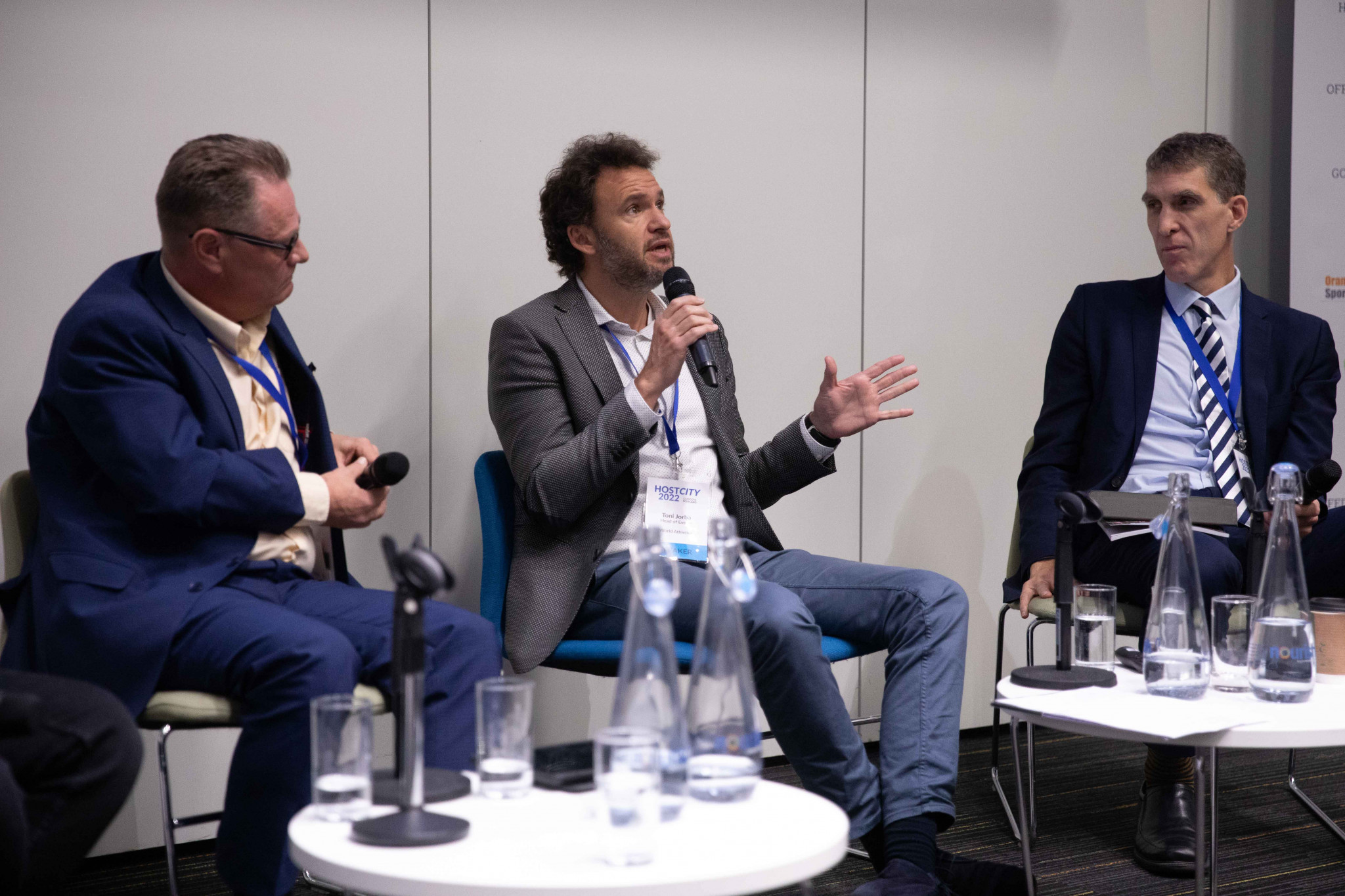 World Athletics head of event operations Toni Jorba, centre, discussed the importance of sharing the economic impact of sports events ©Rob Lindblade