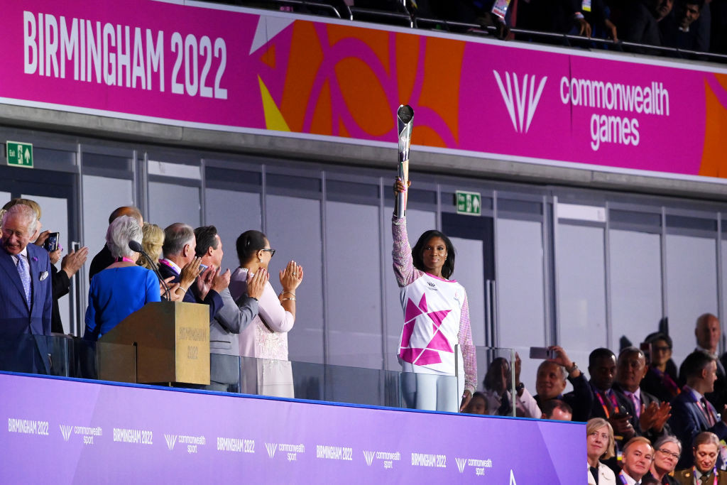 Denise Lewis carried the Queen's Baton at the Birmingham 2022 Opening Ceremony ©Getty Images
