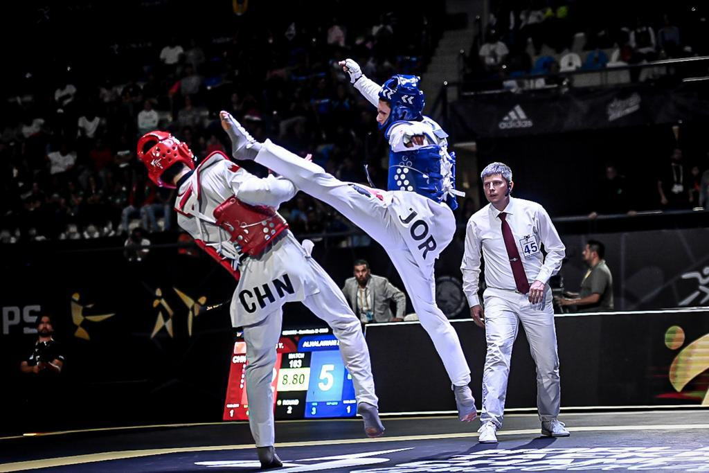 Jordan's top seed Zaid Al-Halawani, right, lost to Liang in the semi-finals ©World Taekwondo