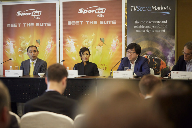 Hang Yu (centre, right), vice-president of strategy at Le Sports, featured on a panel at SPORTELAsia entitled 