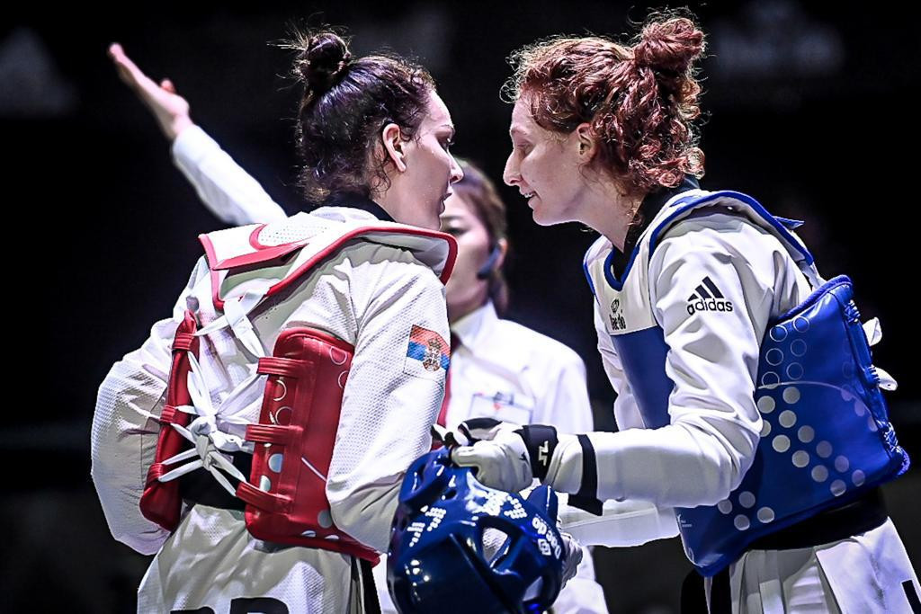 Greenwood downed Serbia's double Olympic medallist Tijana Bogdanović, left, in the semi-finals ©World Taekwondo
