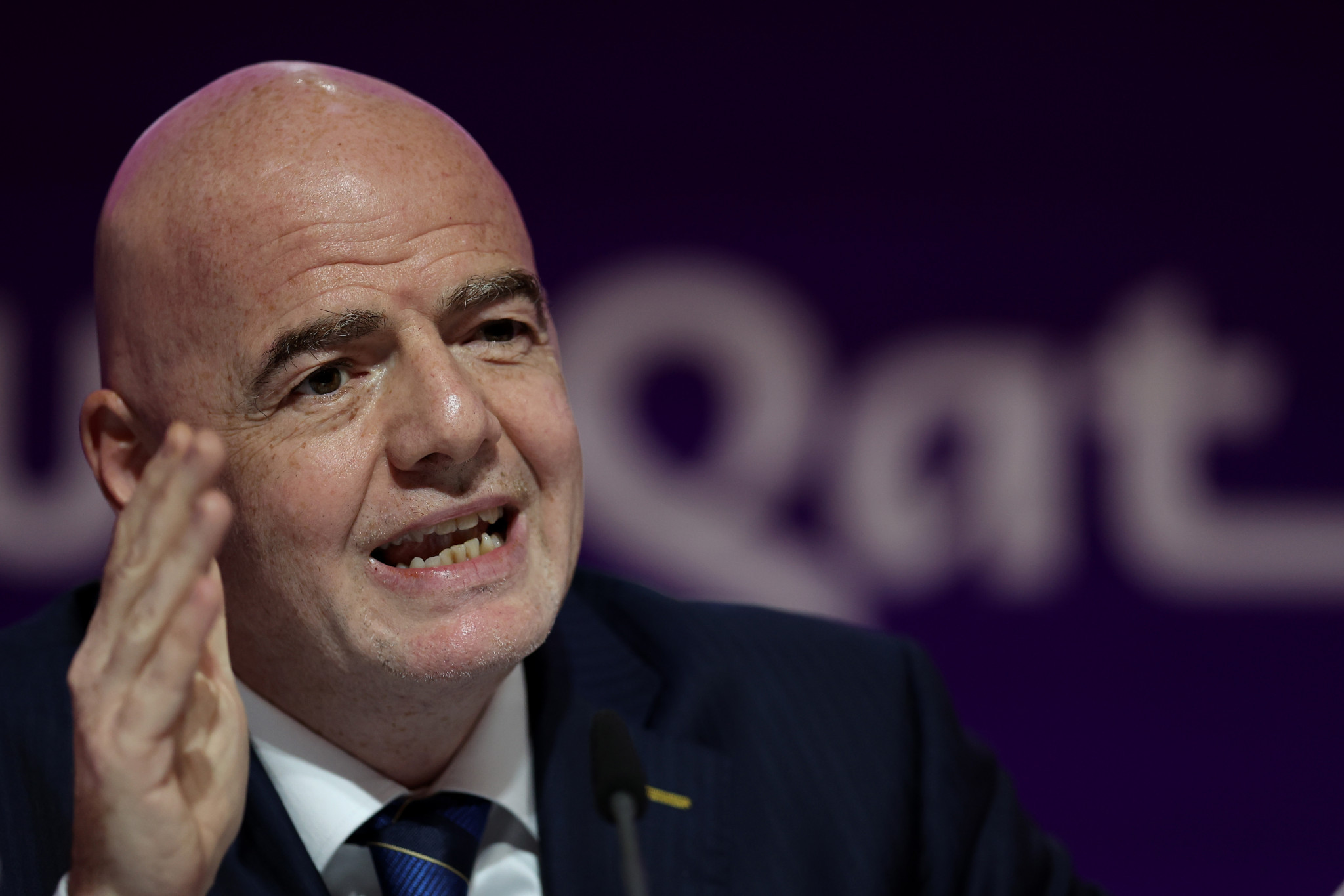 Gianni Infantino has accused Europe of hypocrisy at a press conference in Doha ©Getty Images