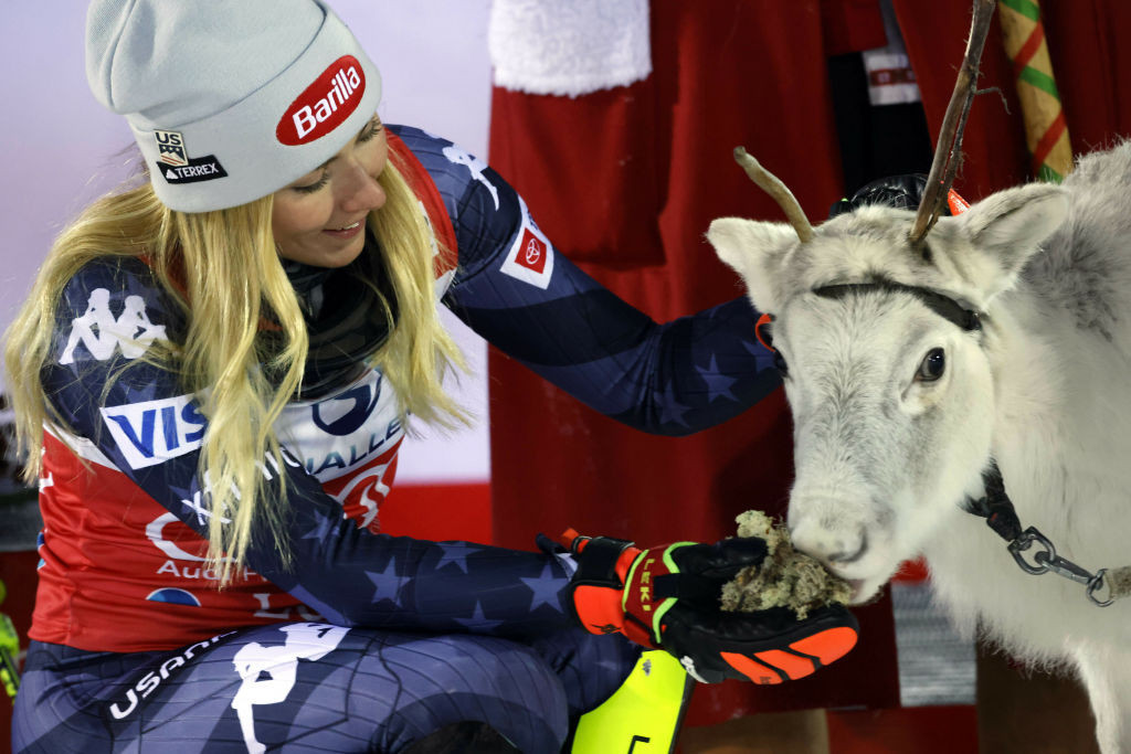 Mikaela Shiffrin earned her fifth slalom win in Levi - and her fifth prize of a Lapland reindeer - as the women's Alpine Ski World Cup made a belated start in Finland ©Getty Images