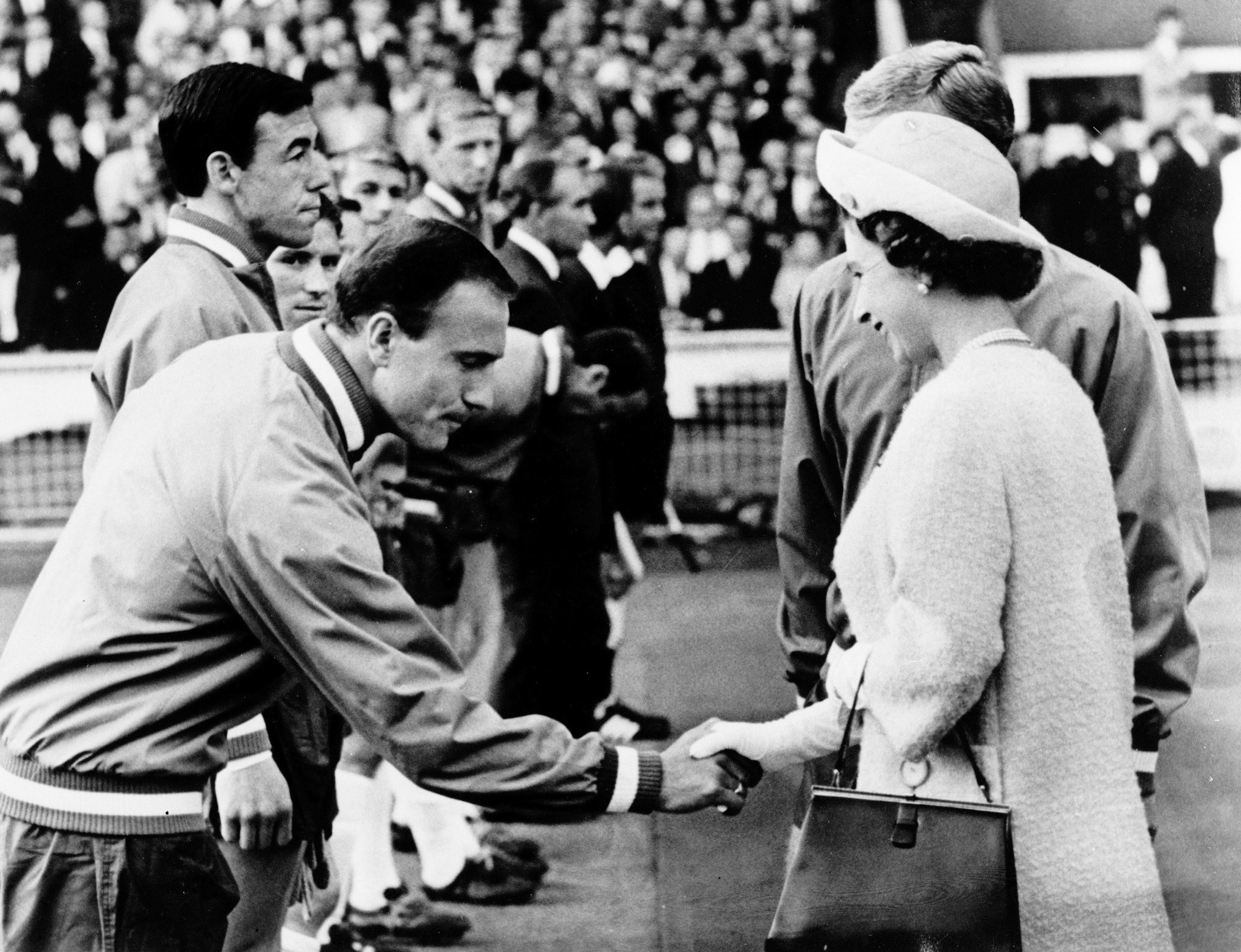 Queen Elizabeth II met George Cohen of England before a 0-0 draw against Uruguay in the first match of the 1966 World Cup ©Getty Images