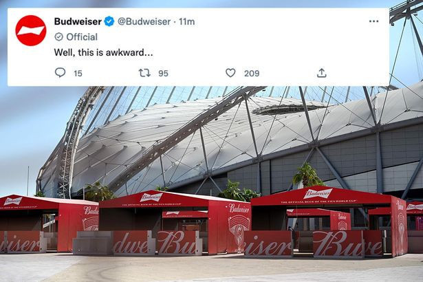 FIFA's official beer sponsor Budweiser tried to make light on social media of the stadium ban at Qatar 2022, but later deleted their message ©Twitter