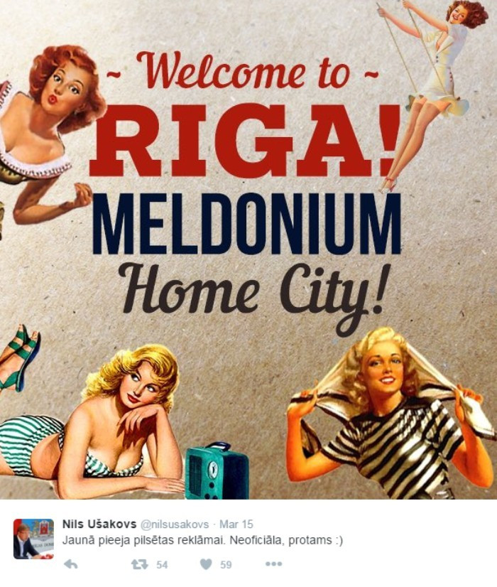 Riga Mayor Nils Ušakovs jokes about the origin of meldonium raising the profile of his city ©Twitter