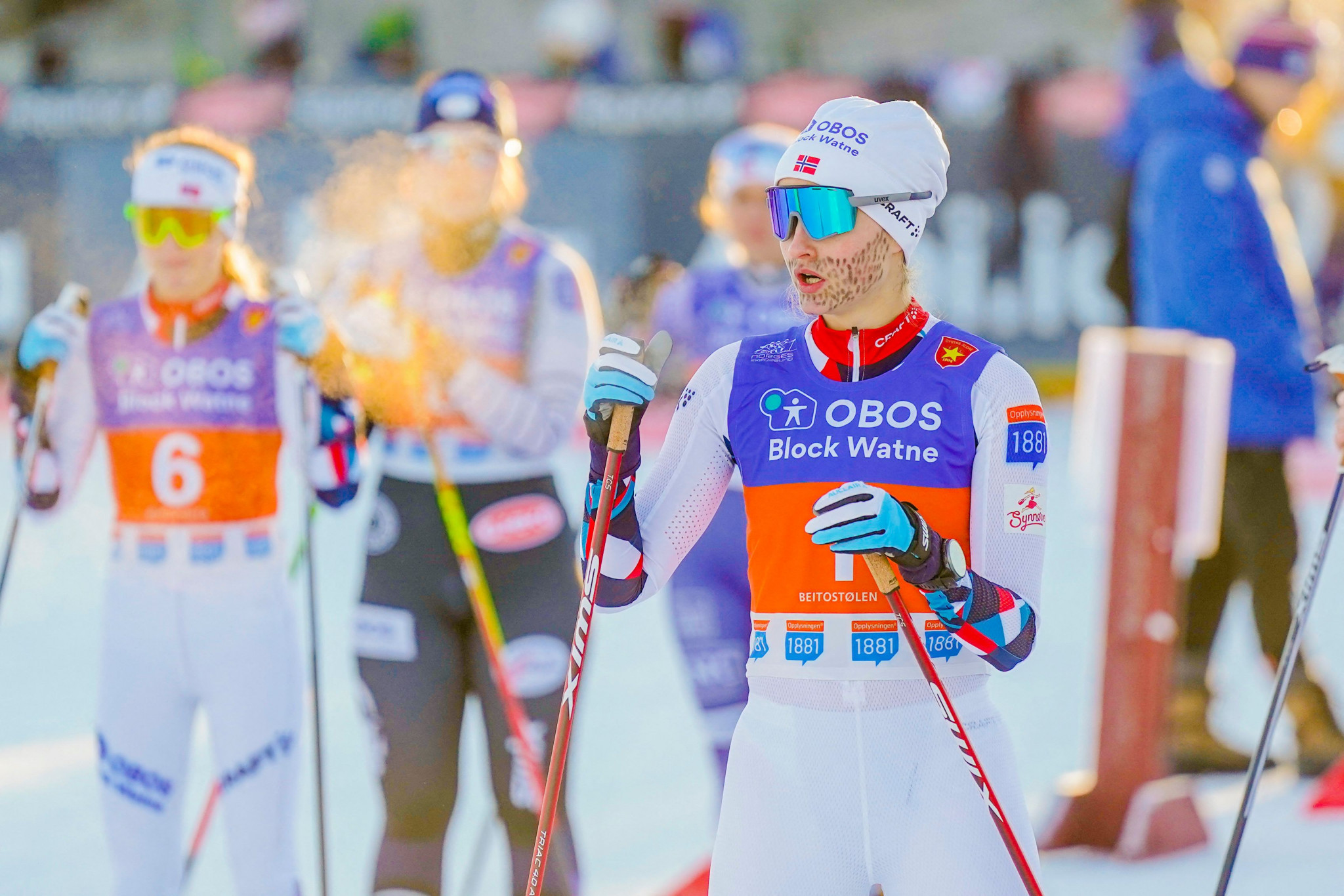 Gyda Westvold Hansen drew a beard on her face during a women's Nordic combined race in Norway as part of a protest at the absence of the women's event from Milan Cortina 2026 ©Getty Images